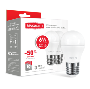 Набор LED ламп MAXUS G45 6W теплый свет E27 (2-LED-541-01)