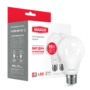 Набор LED ламп MAXUS A70 15W теплый свет E27 (по 2 шт.) (2-LED-567-01)