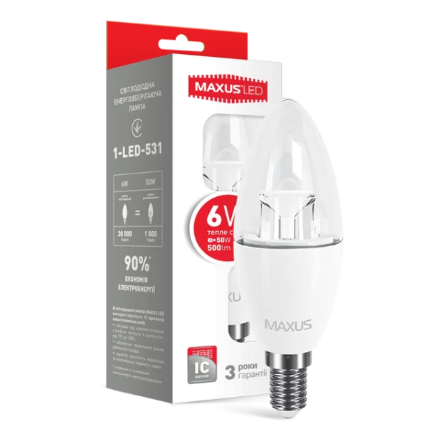 LED лампа MAXUS C37 6W яркий свет E14 (1-LED-532)