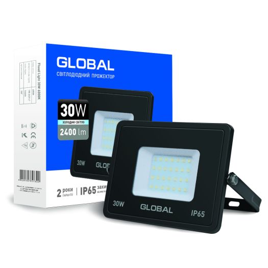 Прожектор Global 30W 6000К (гартоване скло, IP65)