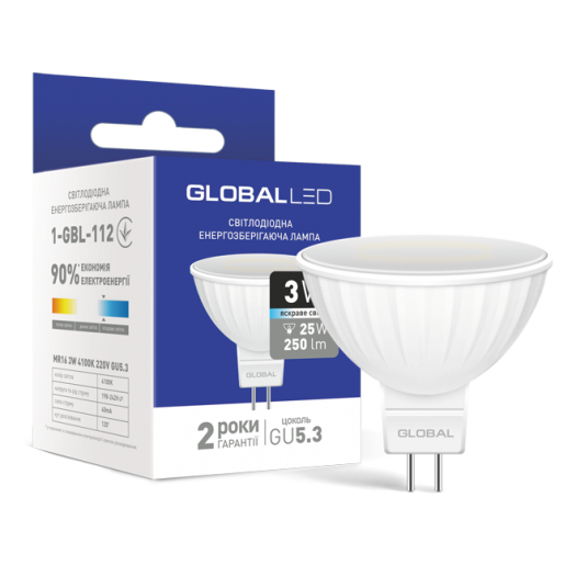 LED лампа Global MR16 3W яскраве світло GU5.3 (1-GBL-112)