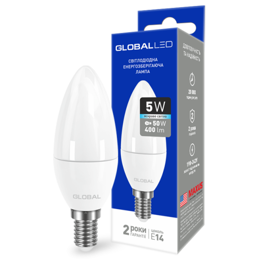 LED лампа GLOBAL C37 CL-F 5W яскраве світло E14 (1-GBL-134)