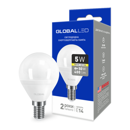 LED лампа GLOBAL G45 F 5W теплый свет E14 (1-GBL-143)