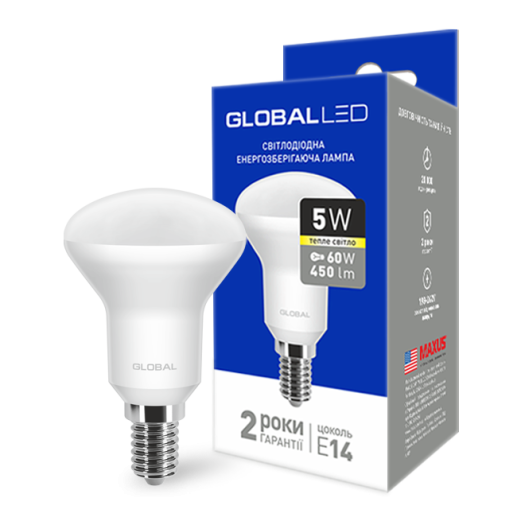 LED лампа Global R50 5W тепле світло 220V E14 (1-GBL-153)