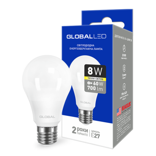 LED лампа GLOBAL A60 8W тепле світло E27 (1-GBL-161)