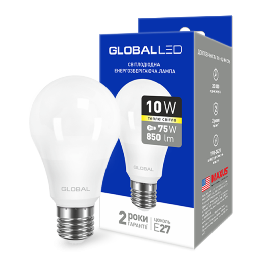 LED лампа GLOBAL A60 10W тепле світло E27 (1-GBL-163)