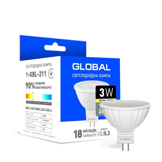 Светодиодная лампа Global MR16 3W теплый свет GU5.3