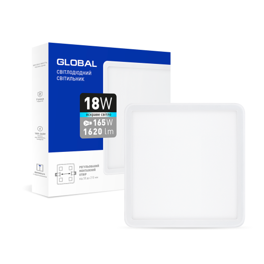 LED-світильник точковий врізний GLOBAL SP adjustable 18W, 4100K (квадрат)
