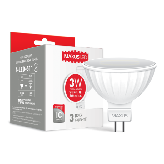LED лампа MAXUS MR16 3W теплый свет GU5.3 AP (1-LED-511)