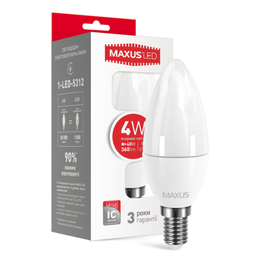LED лампа MAXUS C37 CL-F 4W яркий свет E14 (1-LED-5312)