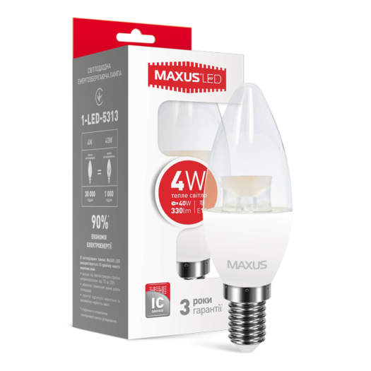 LED лампа Maxus C37 CL-C 4W тепле світло E14 (1-LED-5313)