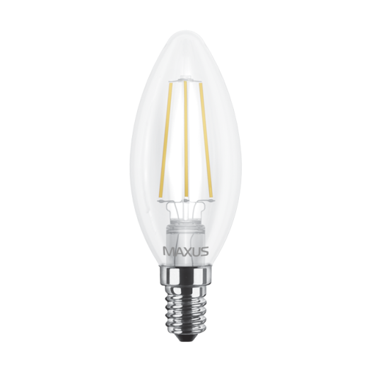 LED лампа MAXUS (filam), C37, 4W, теплый свет,E14 (1-LED-537-01)