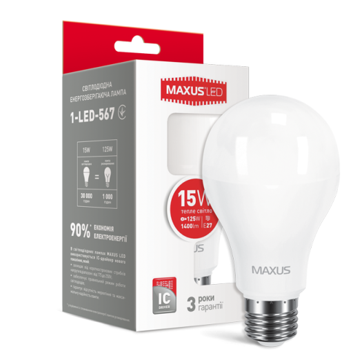 LED лампа Maxus A70 15W тепле світло E27 (1-LED-567)