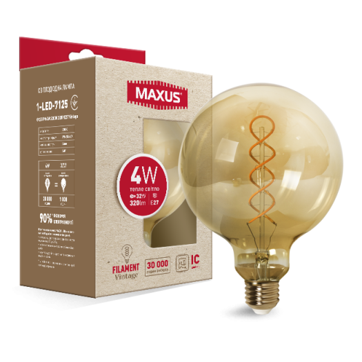 Лампа светодиодная филаментная MAXUS арт деко G125 4W 2200K E27 Vintage