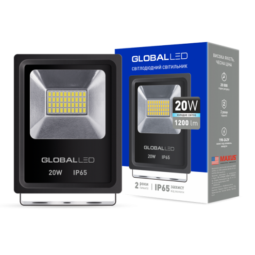 Прожектор Global FLOOD LIGHT 20W 5000K холодне світло (1-LFL-002)