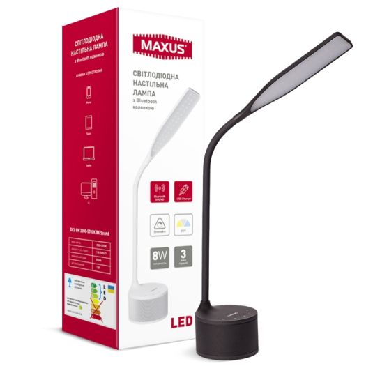 Розумна настільна лампа MAXUS DKL Sound 8W (звук, USB, діммінг, температура) чорна
