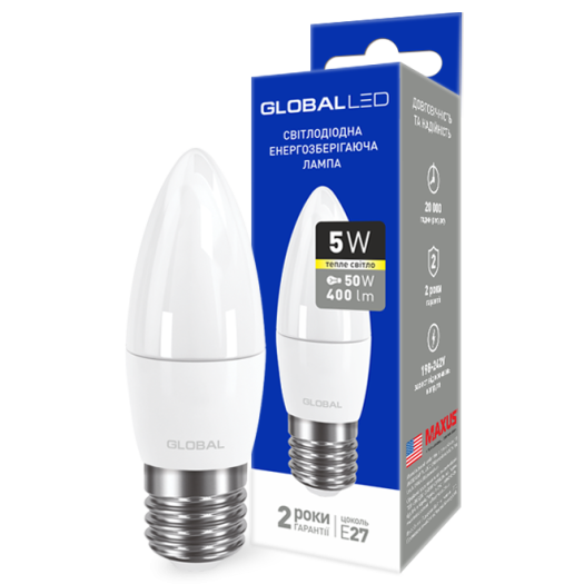 LED лампа Global C37 CL-F 5W тепле світло E27 (1-GBL-131)