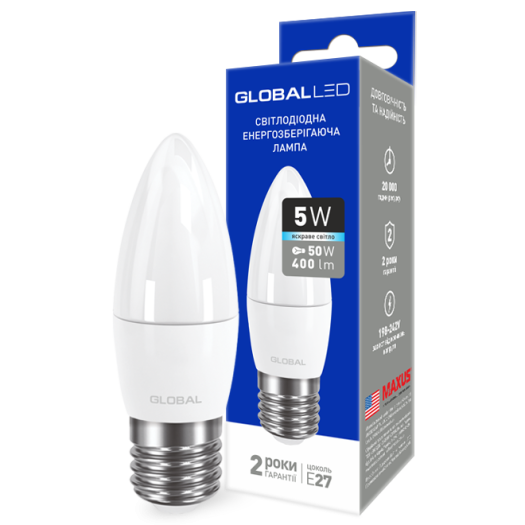 LED лампа Global C37 CL-F 5W яскраве світло E27 (1-GBL-132)