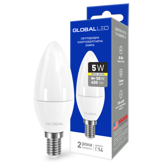 LED лампа GLOBAL C37 CL-F 5W тепле світло E14 (1-GBL-133)