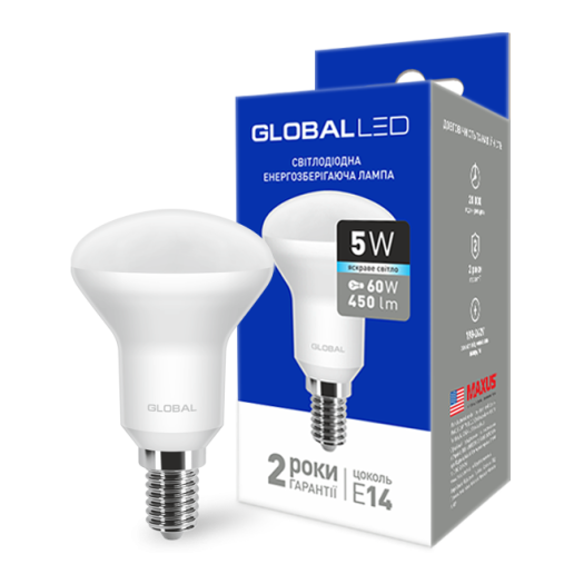 LED лампа Global R50 5W яскраве світло 220V E14 (1-GBL-154)