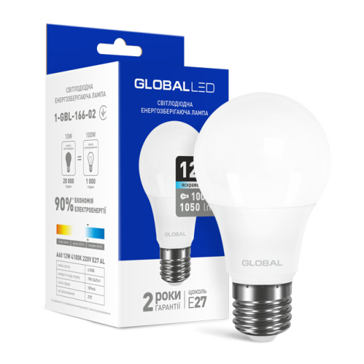 LED лампа GLOBAL A60 12W яскраве світло 220V E27 (1-GBL-166-01)