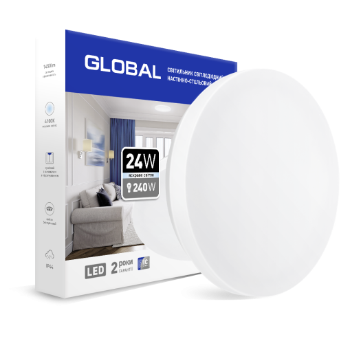 Накладний світильник GLOBAL 24W 4100К (захист IP44) коло