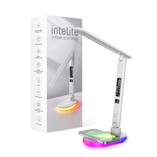 Светодиодная настольная лампа с беспроводной зарядкой Intelite Desk Lamp 24W WH RGB Wireless Calendar
