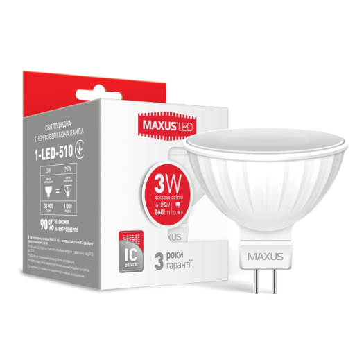 LED лампа Maxus MR16 3W яскраве світло GU5.3 AP (1-LED-510)