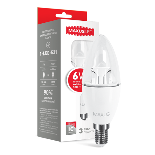 LED лампа Maxus C37 6W тепле світло E14 (1-LED-531)