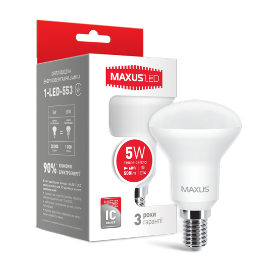 LED лампа MAXUS R50 5W теплый свет E14 (1-LED-553)
