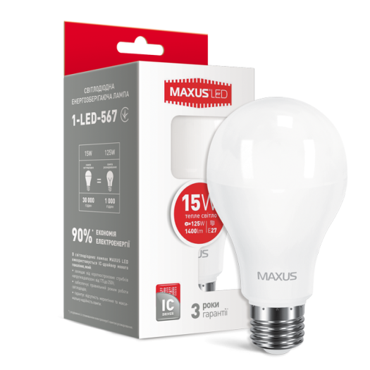 LED лампа MAXUS A70 15W теплый свет E27 (1-LED-567)