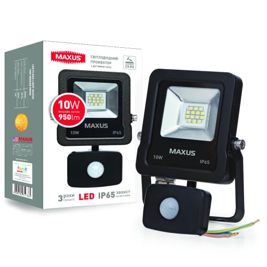 LED-прожектор с датчиком движения MAXUS 10W, 5000K