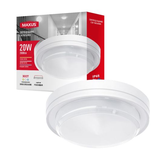 Светильник светодиодный накладной MAXUS MBH 20W 3CCT IP65 WH Circle
