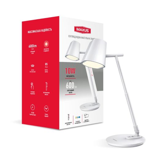Светодиодная настольная лампа MAXUS Desk Lamp 10W 3CCT WH FoldUp