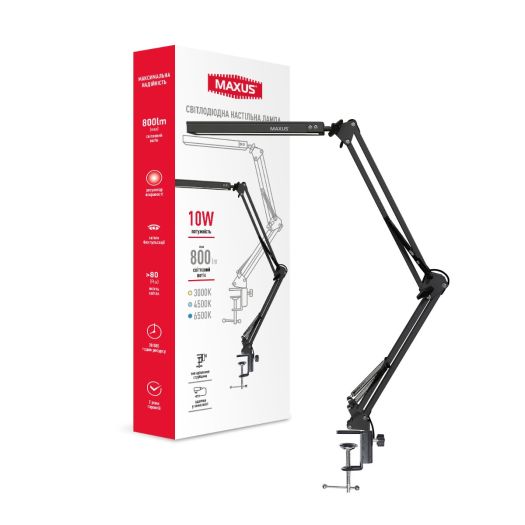 Светодиодная настольная лампа на струбцине MAXUS Desk Lamp 10W 3CCT Metal CLIP BL