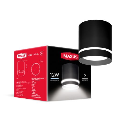 Светильник светодиодный накладной Maxus Surface Downlight 12W 4100K Black