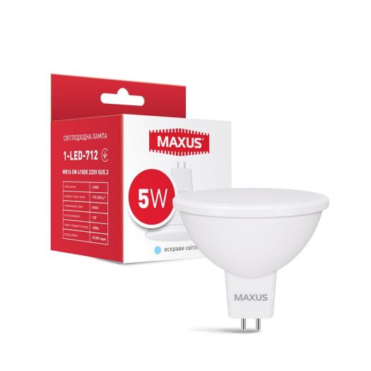 Лампа світлодіодна MAXUS 1-LED-712 MR16 5W 4100K 220V GU5.3