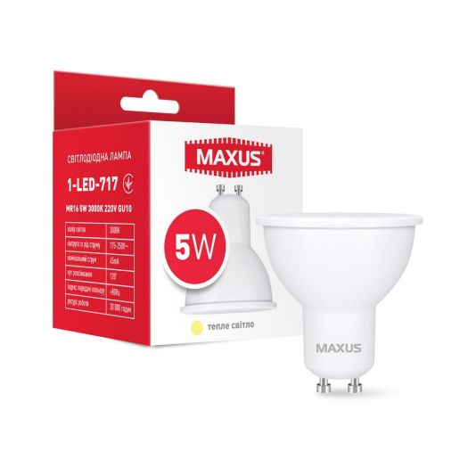Лампа світлодіодна MAXUS 1-LED-717 MR16 5W 3000K 220V GU10