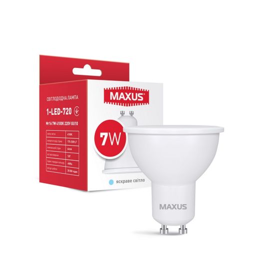 Лампа світлодіодна MAXUS 1-LED-720 MR16 7W 4100K 220V GU10