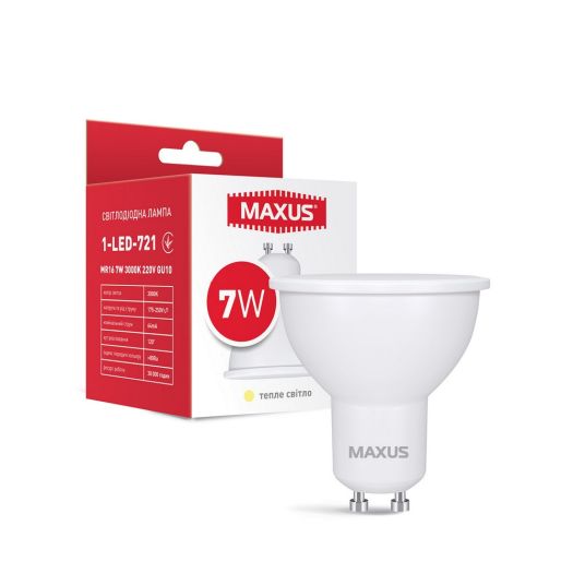 Лампа світлодіодна MAXUS 1-LED-721 MR16 7W 3000K 220V GU10