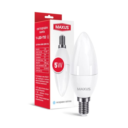 Лампа світлодіодна MAXUS 1-LED-732 C37 5W 4100K 220V E14