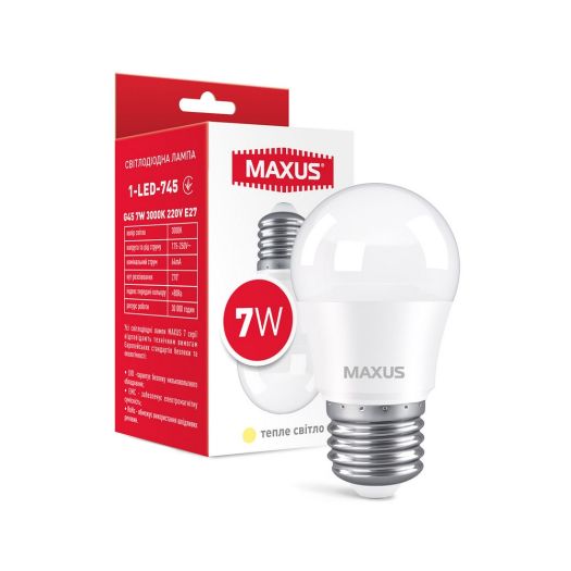 Лампа светодиодная MAXUS 1-LED-745 G45 7W 3000K 220V E27