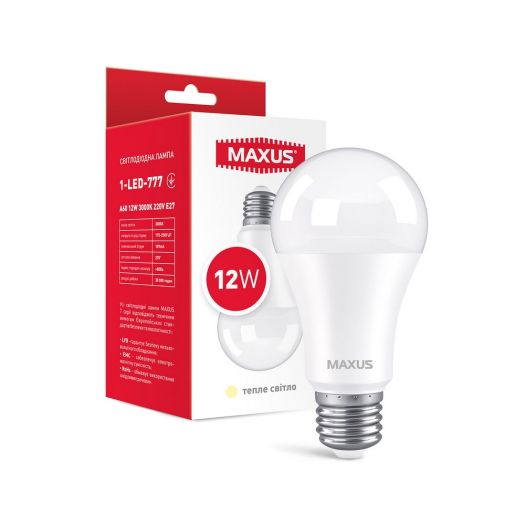 Лампа світлодіодна MAXUS 1-LED-777 A60 12W 3000K 220V E27