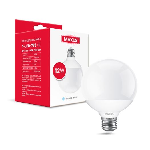 Лампа светодиодная MAXUS G95 12W 4100K 220V E27